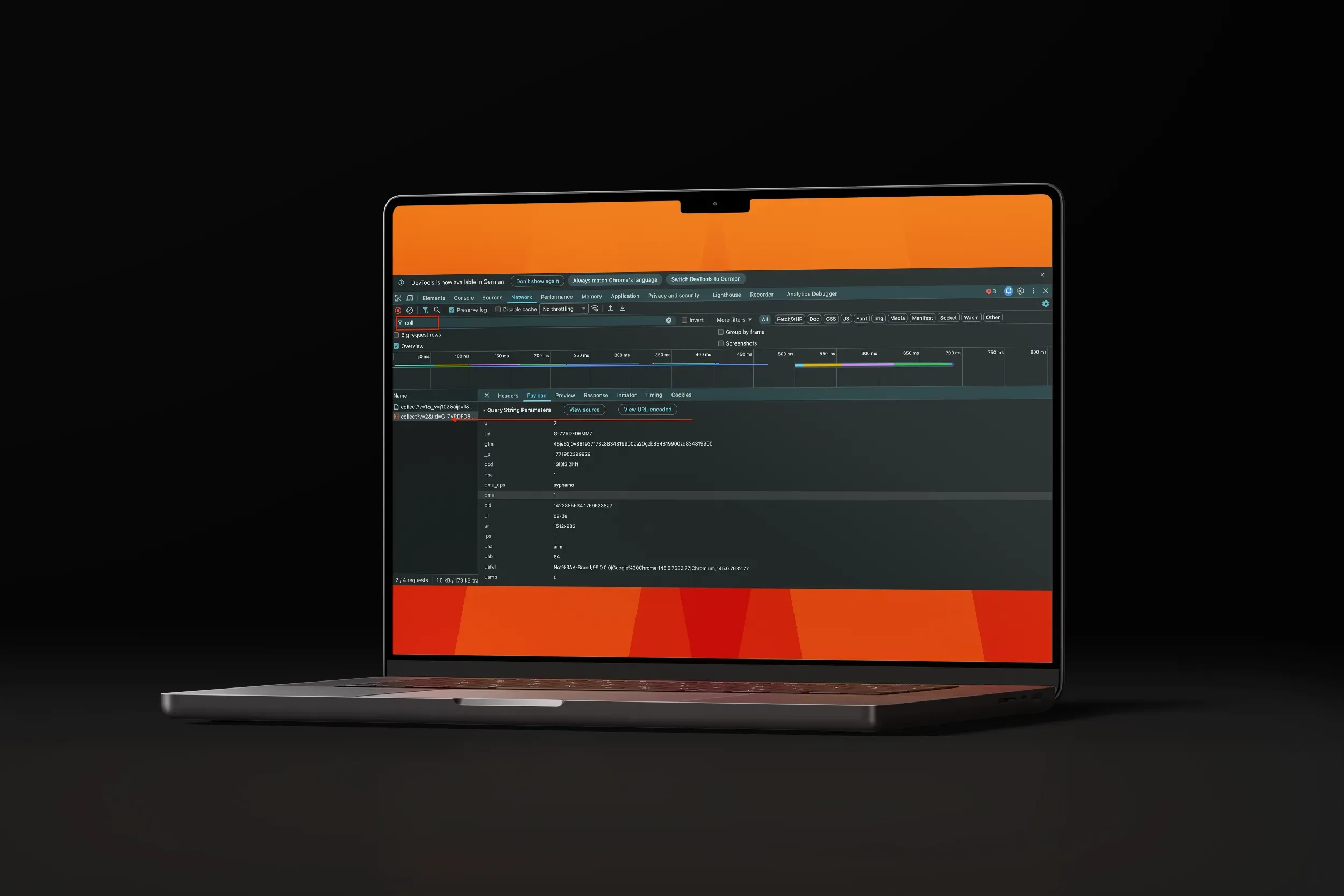 Laptop mit einer Tracking-Auswertung auf dem Bildschirm